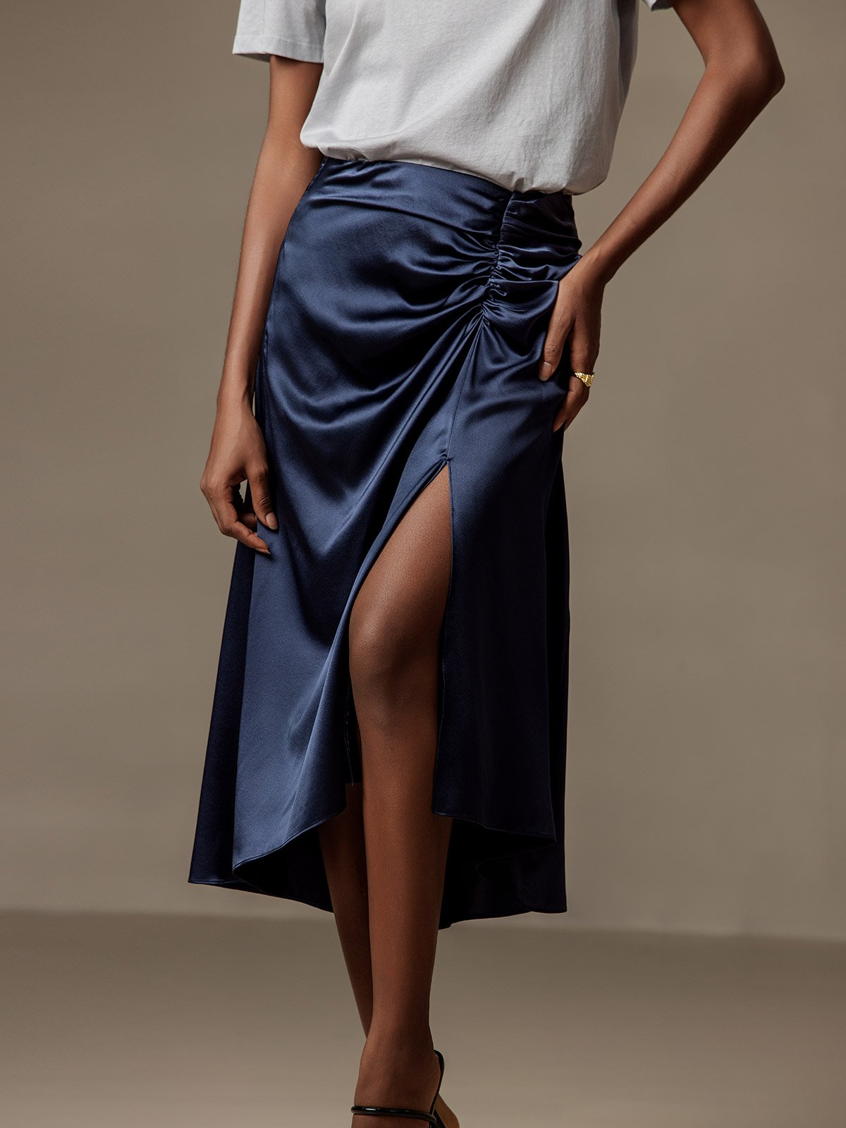 [Dark Blue] SilkSilky  19Momme Skirt 001