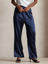 [Dark Blue] SilkSilky  19Momme Stretch Silk Charmeuse Women's Pants 003