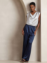 [Dark Blue] SilkSilky  19Momme Stretch Silk Charmeuse Women's Pants 006
