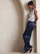 [Dark Blue] SilkSilky  19Momme Stretch Silk Charmeuse Women's Pants 007