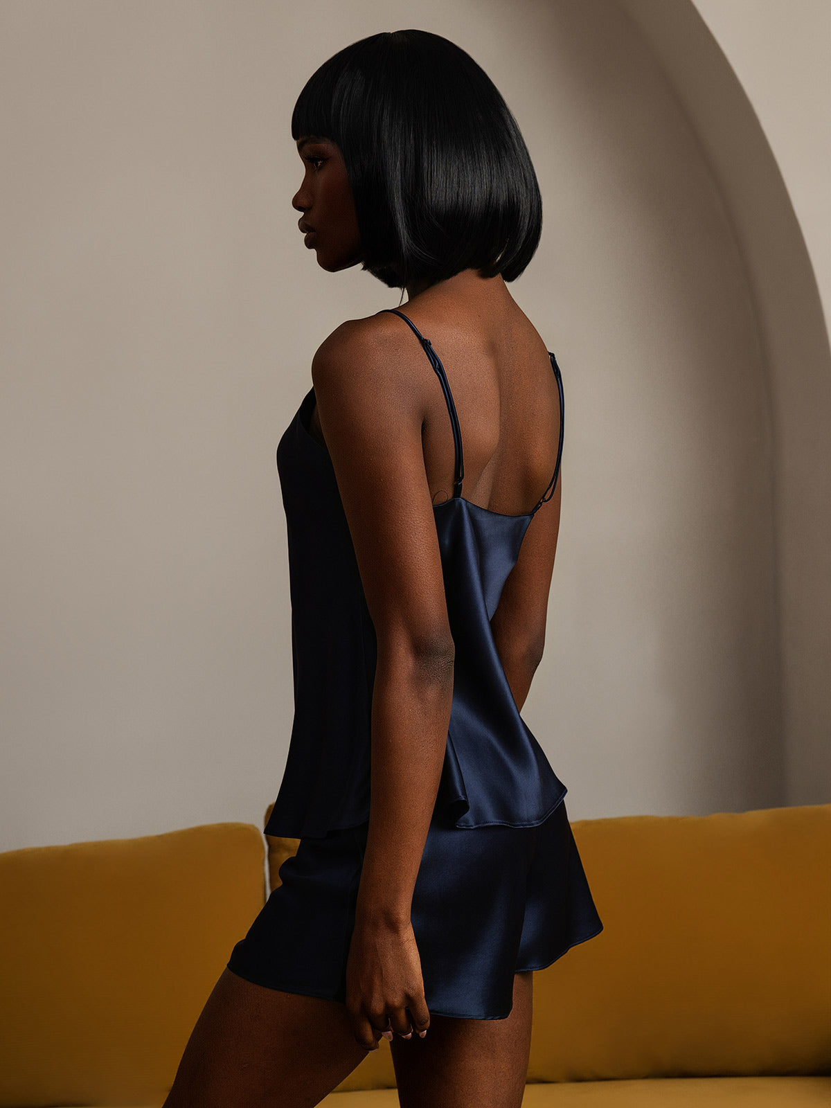 [Dark Blue] SilkSilky 22Momme Pure Silk Sleeveless V Neck Camisole Set 004