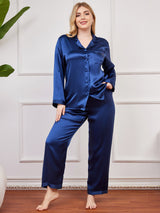 [Dark Blue] SilkSilky  Long Sleeve Plus Size Pajamas 001