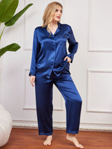 [Dark Blue] SilkSilky  Long Sleeve Plus Size Pajamas 005
