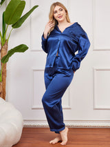 [Dark Blue] SilkSilky  Long Sleeve Plus Size Pajamas 006