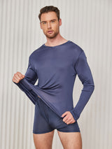 [Dark Blue] SilkSilky  Long Sleeve V Neck Men's T-Shirt 003