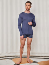 [Dark Blue] SilkSilky  Long Sleeve V Neck Men's T-Shirt 005