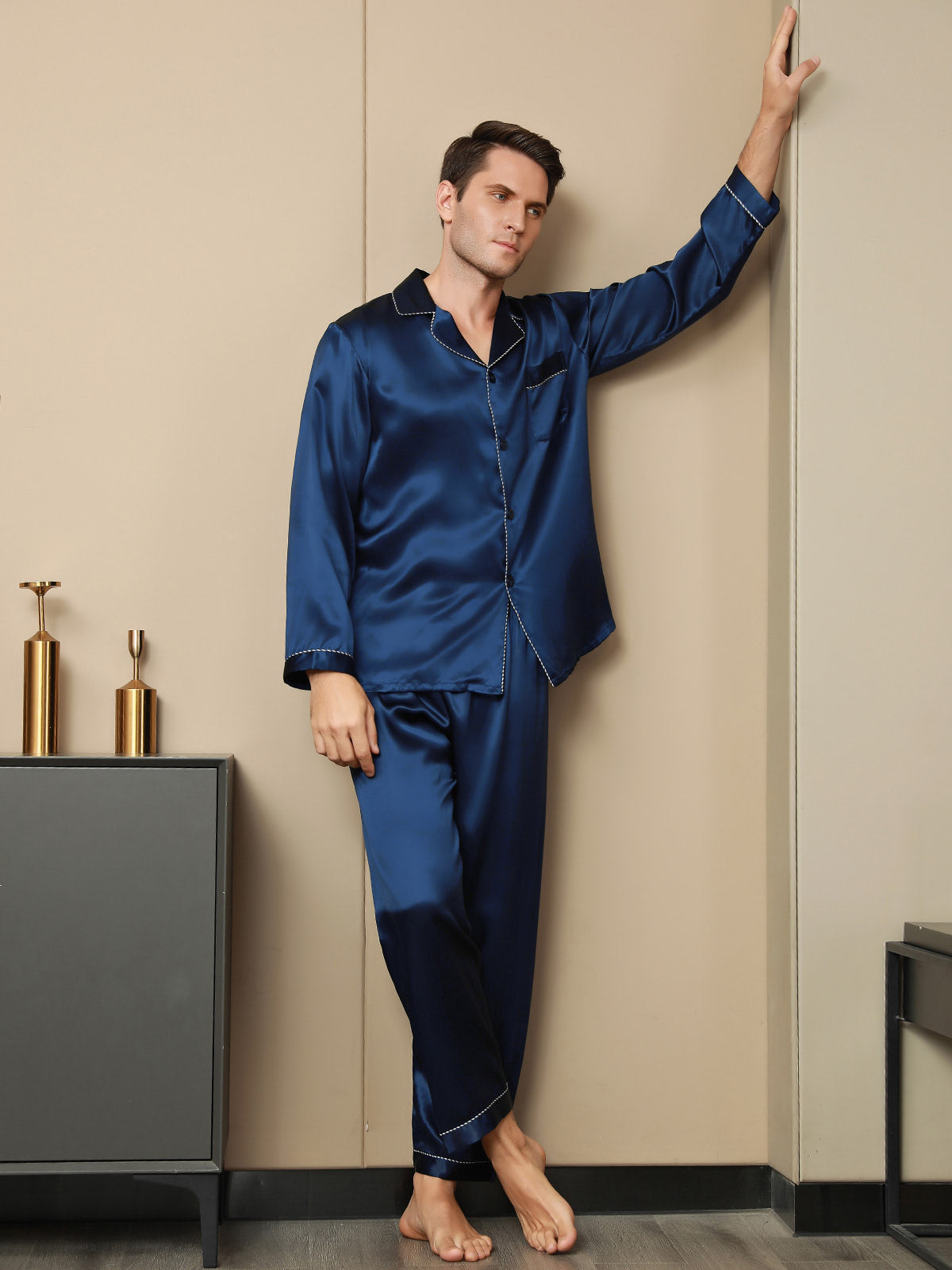 [Dark Blue] SilkSilky  Pure Silk Mens Pajamas 003