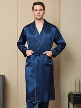 [Dark Blue] SilkSilky Pure Silk Long Sleeve Lapel Men's Robe 001