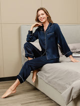 [Dark Blue] SilkSilky  Long Sleeve Notch Collar Women's Pajamas 003