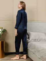 [Dark Blue] SilkSilky  Long Sleeve Notch Collar Women's Pajamas 004