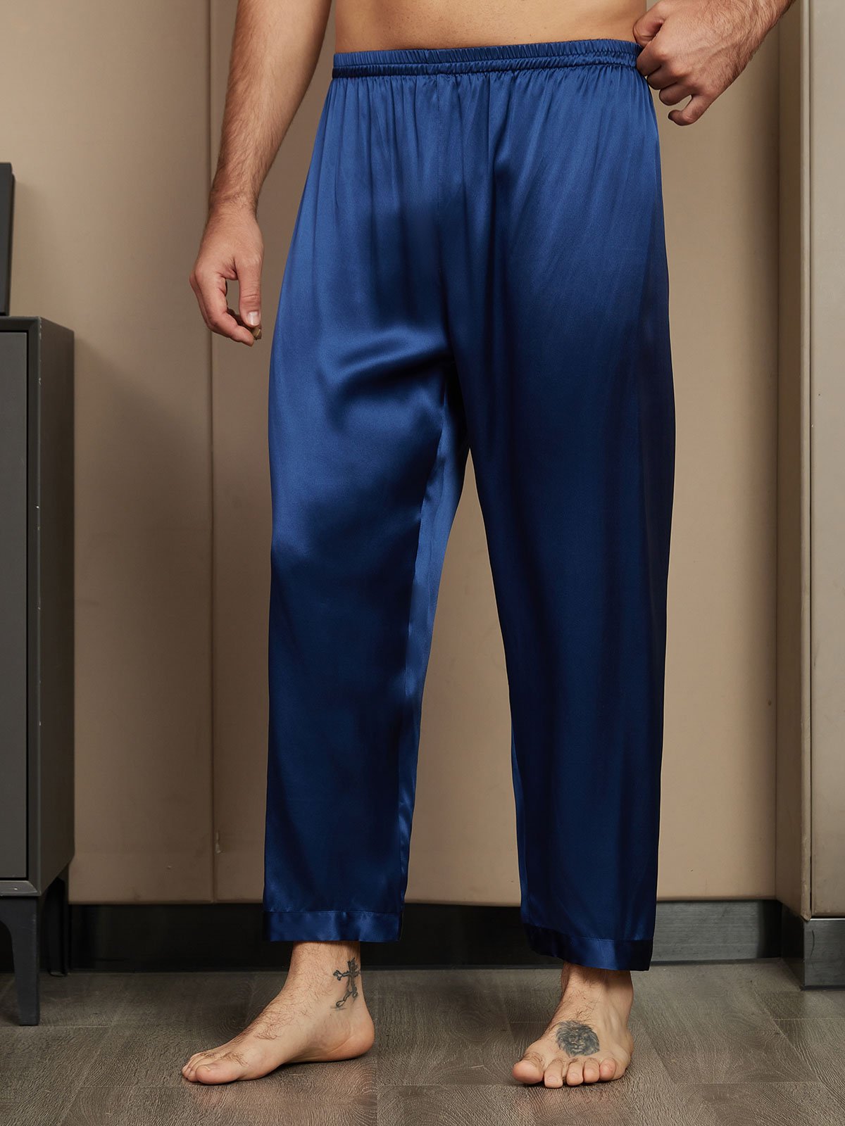 [Dark Blue] SilkSilky Pure Silk Mens Sleep Bottoms 001