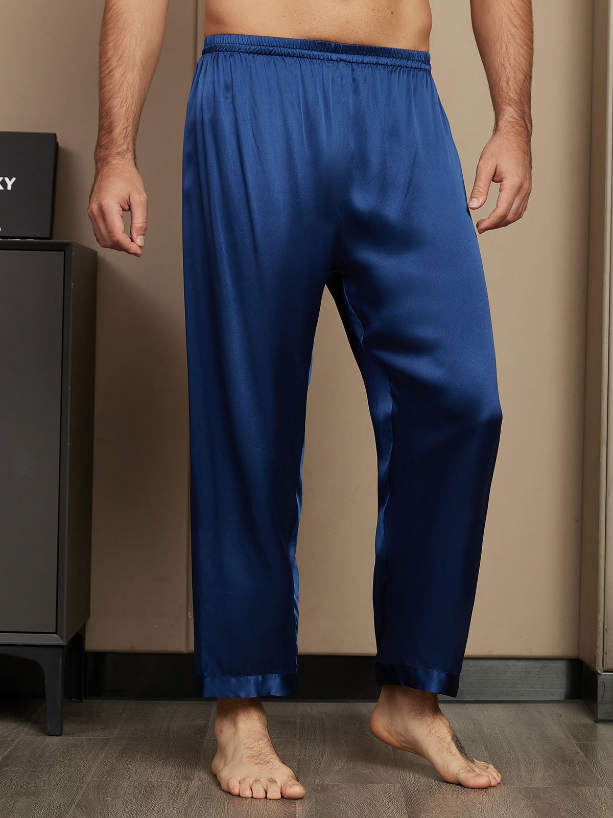 [Dark Blue] SilkSilky Pure Silk Mens Sleep Bottoms 003