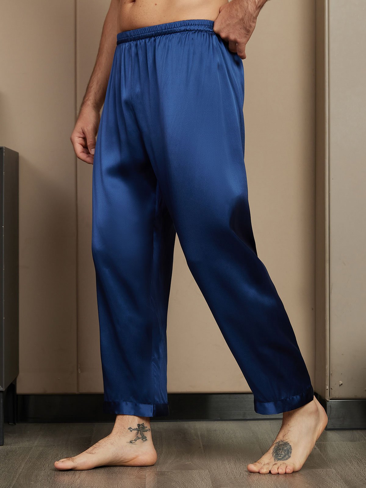 [Dark Blue] SilkSilky Pure Silk Mens Sleep Bottoms 004