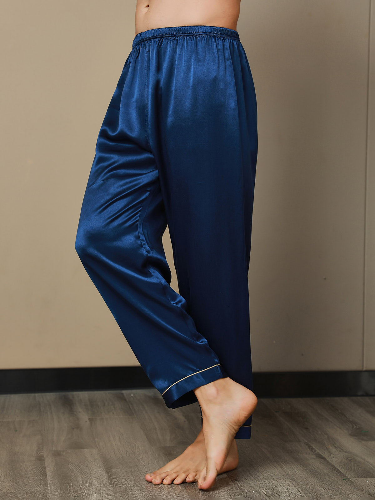 [Dark Blue] SilkSilky Pure Silk Mens Sleep Bottoms 007