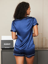 [Dark Blue] SilkSilky  Short Sleeve V Neck Women's Pajamas 002