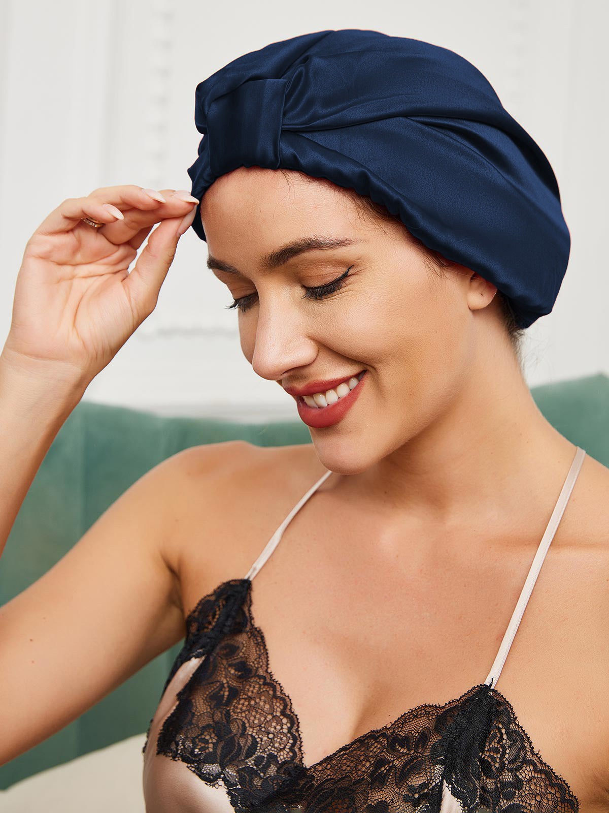[Dark Blue] SilkSilky Pure Silk Sleep Cap 001