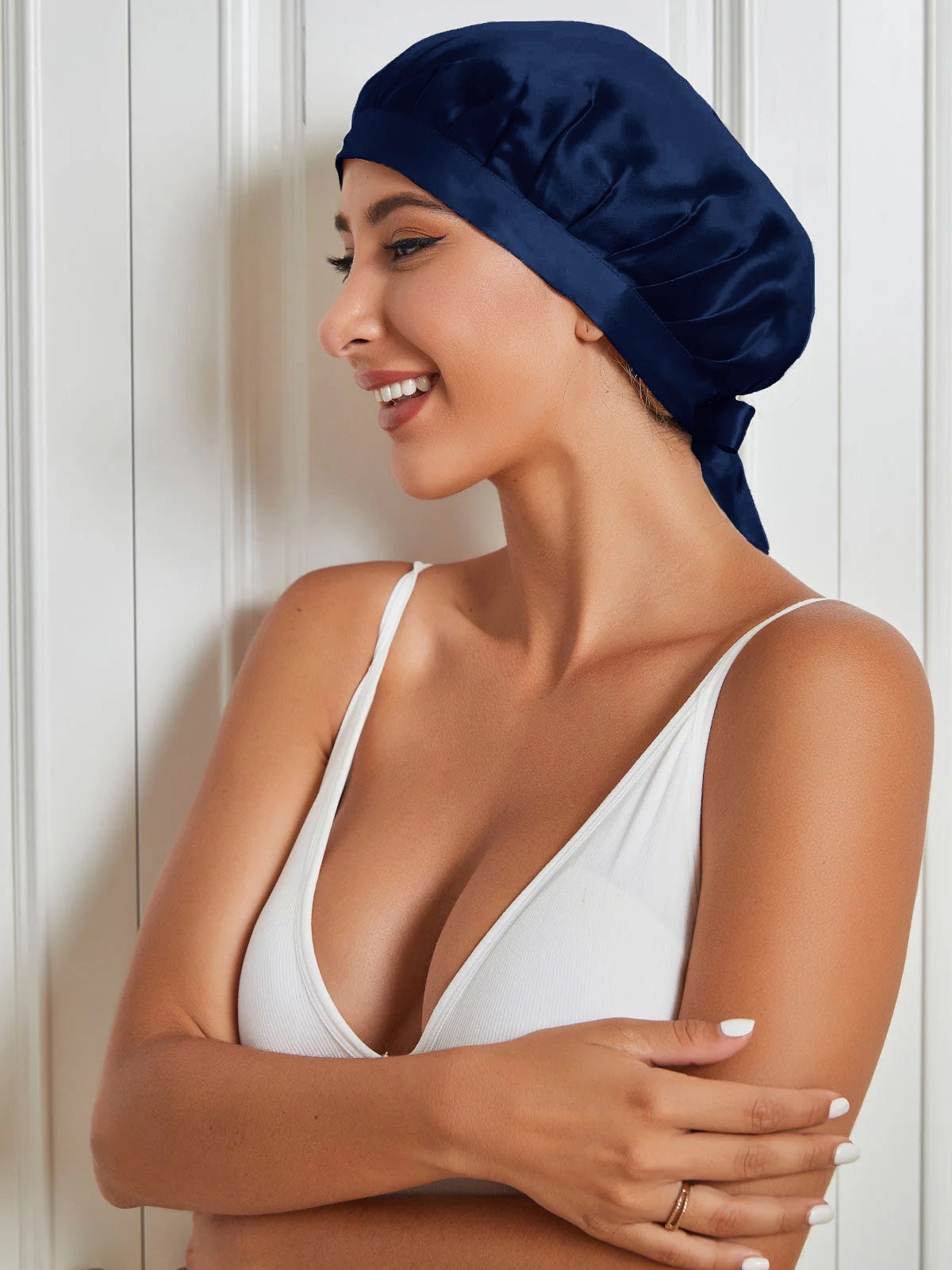 [Dark Blue] SilkSilky Pure Silk Sleep Cap 001
