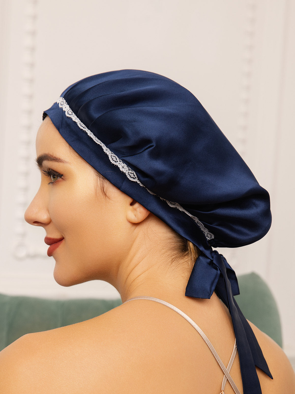 [Dark Blue] SilkSilky Pure Silk Sleep Cap 001