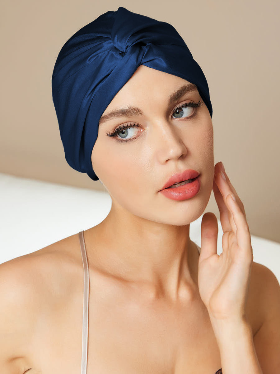 [Dark Blue] SilkSilky Pure Silk Sleep Cap 001