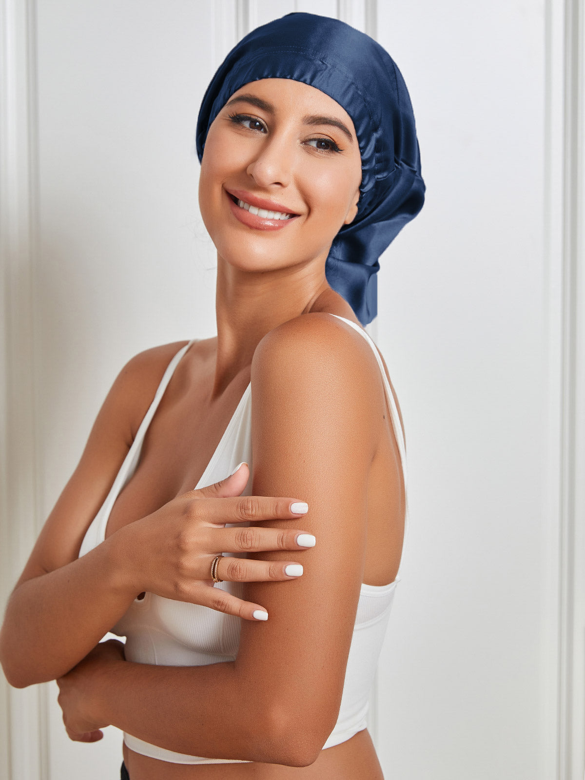[Dark Blue] SilkSilky Pure Silk Sleep Cap 003