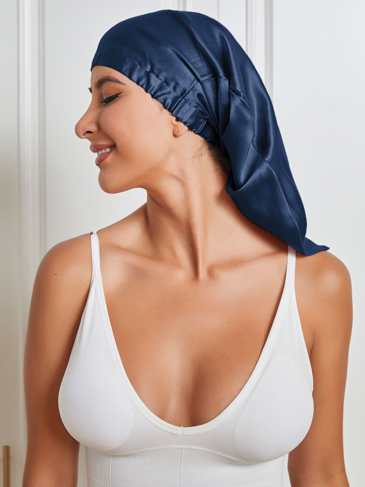 [Dark Blue] SilkSilky Pure Silk Sleep Cap 004