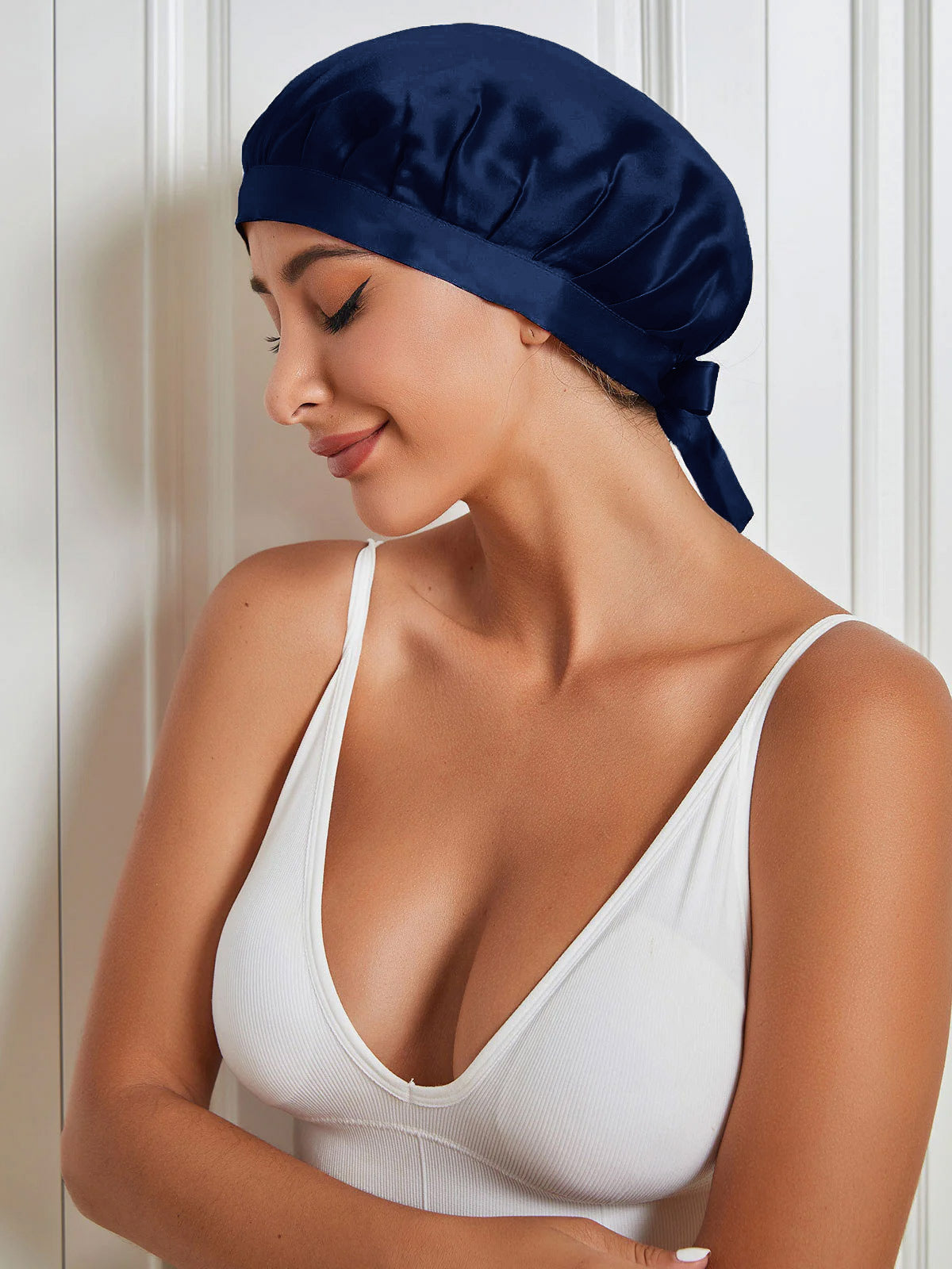 [Dark Blue] SilkSilky Pure Silk Sleep Cap 005