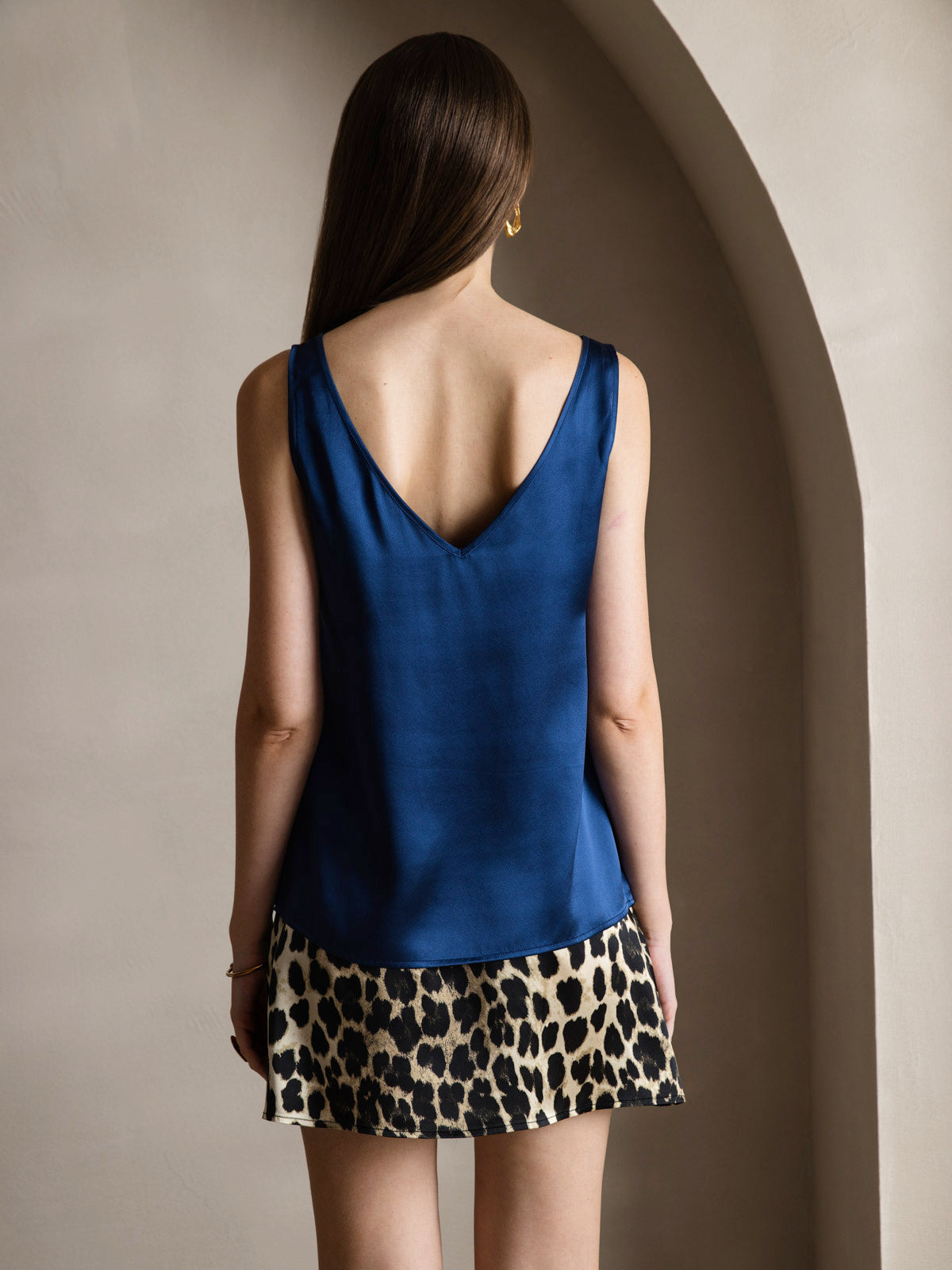 [Dark Blue] SilkSilky Pure Silk Sleeveless V Neck Camisole Top 002