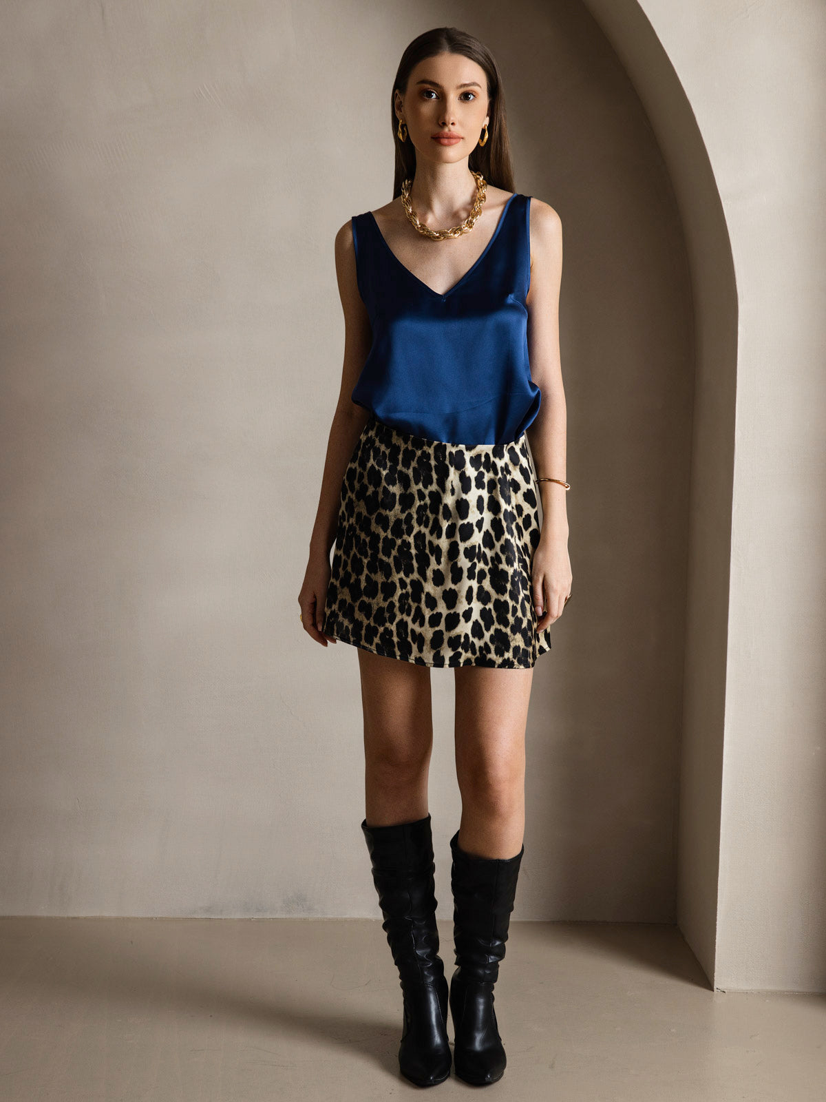 [Dark Blue] SilkSilky Pure Silk Sleeveless V Neck Camisole Top 006