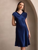 [Dark Blue] SilkSilky  Cap Sleeve V Neck Dress 001