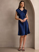 [Dark Blue] SilkSilky  Cap Sleeve V Neck Dress 005