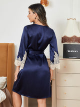 [Dark Blue] SilkSilky  3/4 Sleeve Women's Robe 002