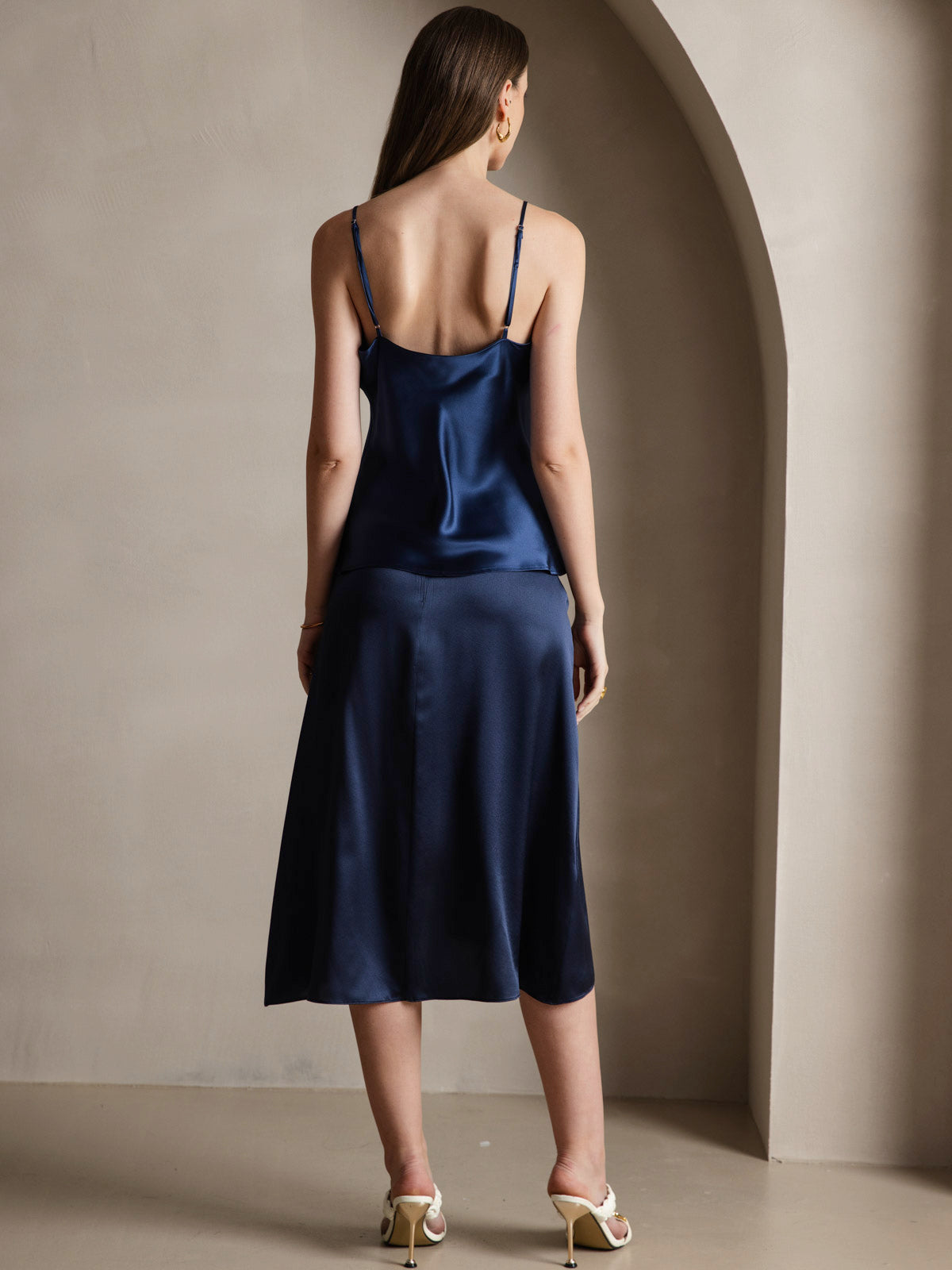 [Dark Blue] SilkSilky  Pure Silk V Neck Camisole Top 002