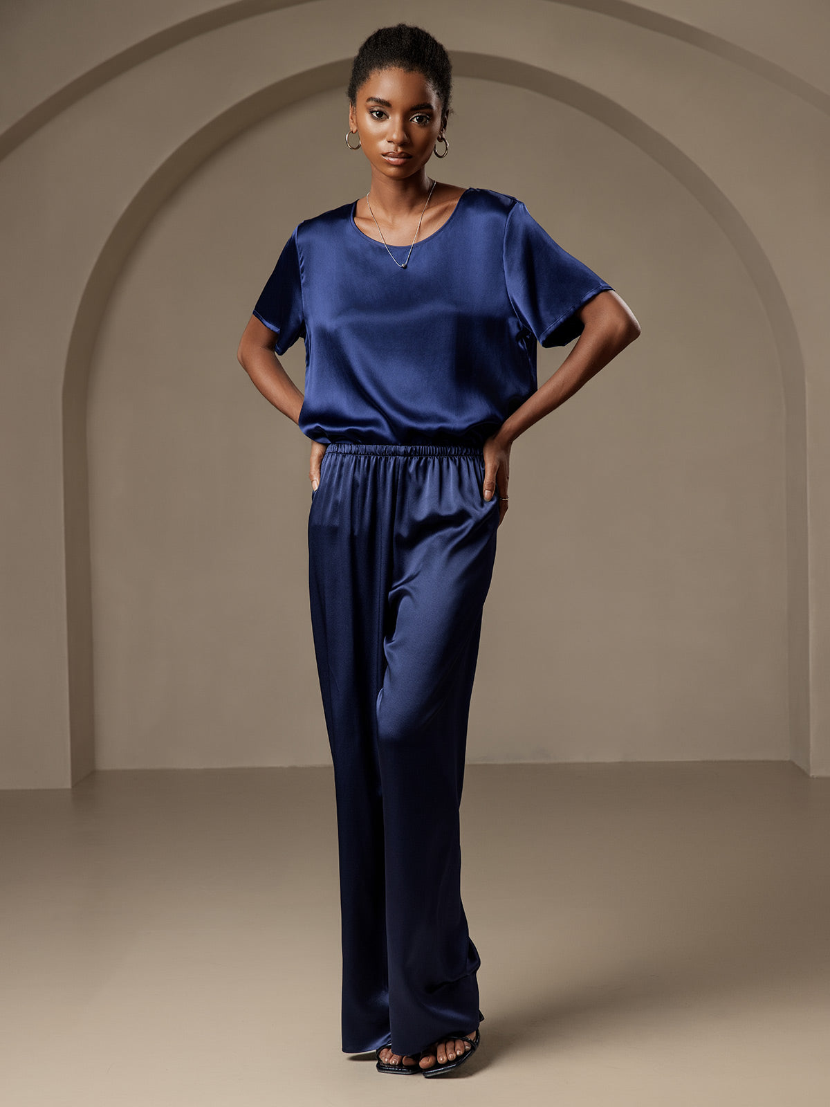 [Dark Blue] SilkSilky  Pure Silk Womens Pants 001