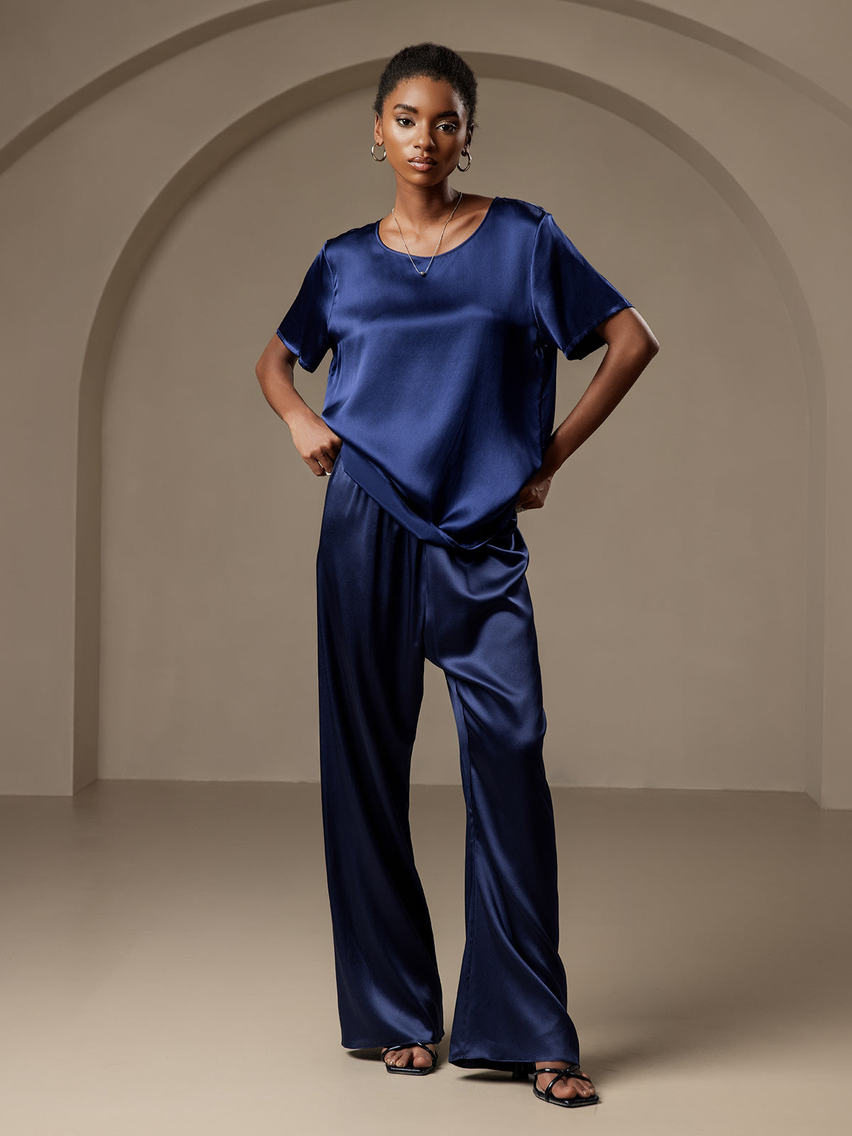 [Dark Blue] SilkSilky  Pure Silk Womens Pants 003