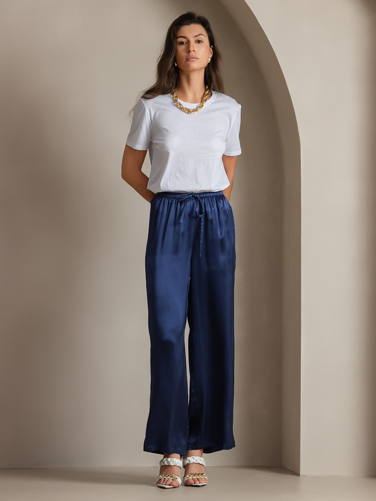 [Dark Blue] SilkSilky  Pure Silk Womens Pants 005