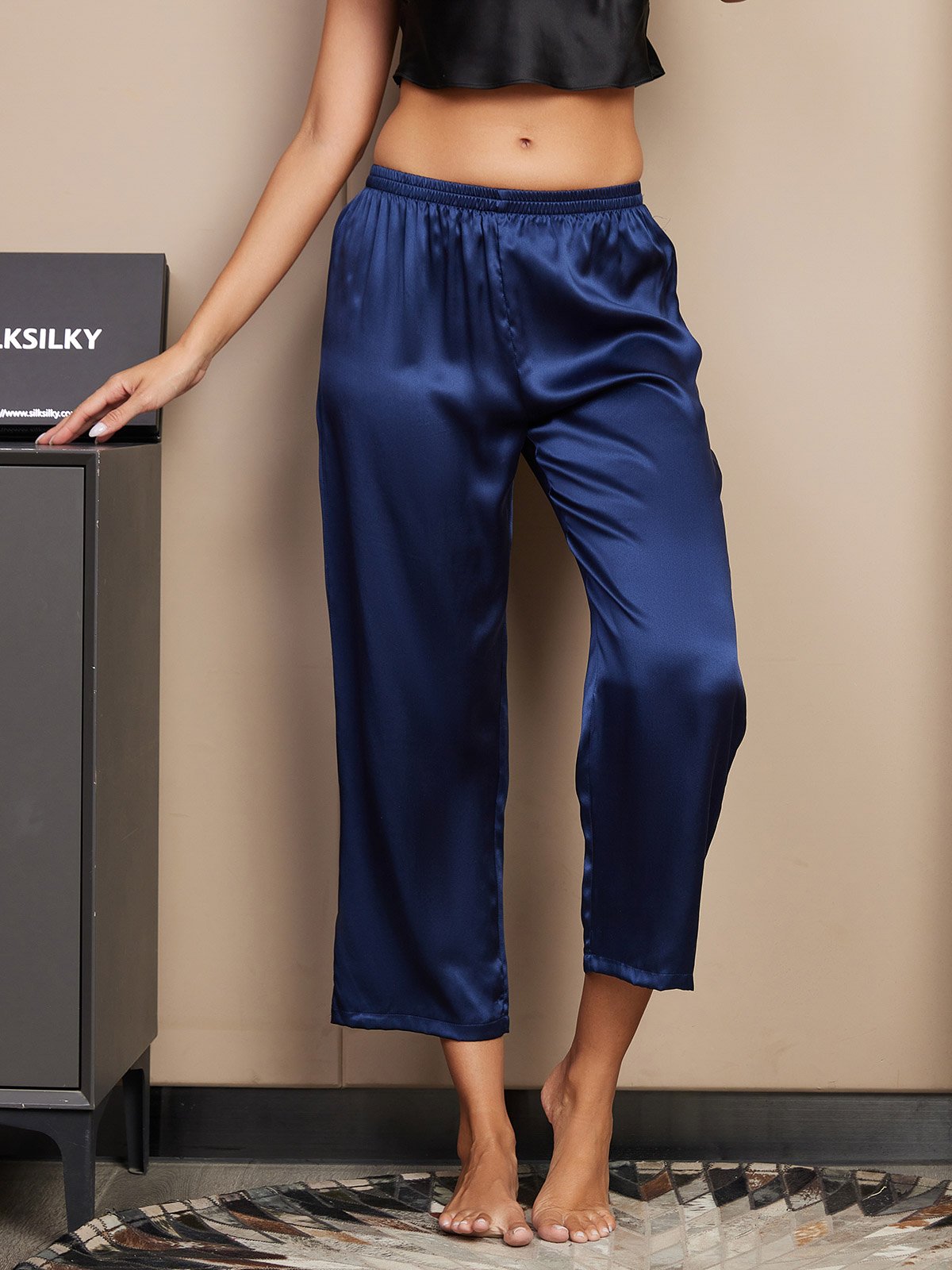 [Dark Blue] SilkSilky Pure Silk Womens Sleep Bottoms 001
