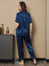 [Dark Blue] SilkSilky  Short Sleeve Notch Collar Women's Pajamas 002