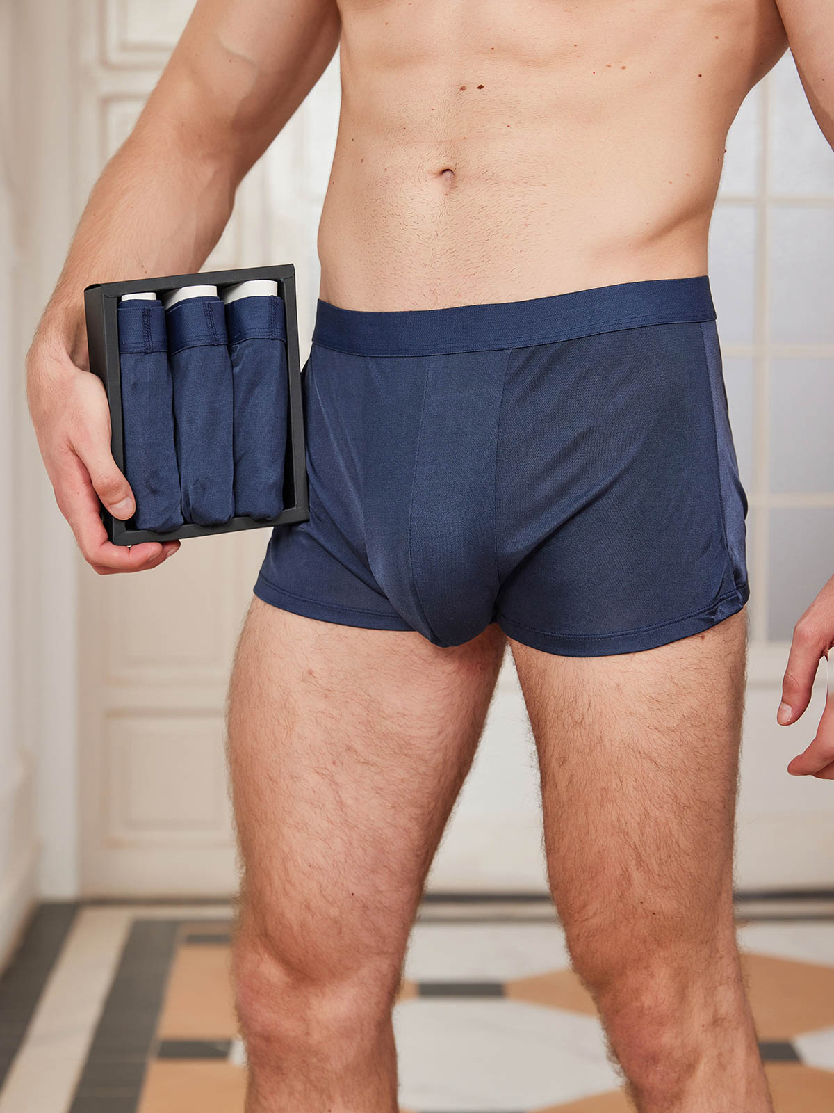 [Dark Blue] SilkSilky Silk Knitted Mens Underwear 001