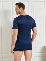 [Dark Blue] SilkSilky  100% Silk Jersey Short Sleeve Crew Neck Men's T-Shirt 002