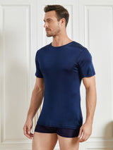 [Dark Blue] SilkSilky  100% Silk Jersey Short Sleeve Crew Neck Men's T-Shirt 003