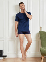 [Dark Blue] SilkSilky  100% Silk Jersey Short Sleeve Crew Neck Men's T-Shirt 004