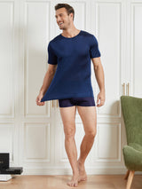 [Dark Blue] SilkSilky  100% Silk Jersey Short Sleeve Crew Neck Men's T-Shirt 006