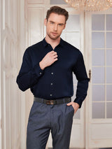 [Dark Blue] SilkSilky  Long Sleeve Collar Men's Shirt 001