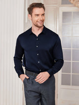 [Dark Blue] SilkSilky  Long Sleeve Collar Men's Shirt 003