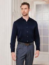 [Dark Blue] SilkSilky  Long Sleeve Collar Men's Shirt 004