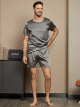 [Dark Gray] SilkSilky Pure Silk Short Sleeve Round Neck Men's Pajamas 004