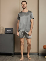 [Dark Gray] SilkSilky Pure Silk Short Sleeve Round Neck Men's Pajamas 005