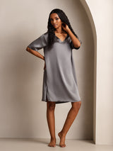 [Dark Gray] SilkSilky  Half Sleeve V Neck Nightgown 005