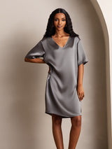 [Dark Gray] SilkSilky  Half Sleeve V Neck Nightgown 006