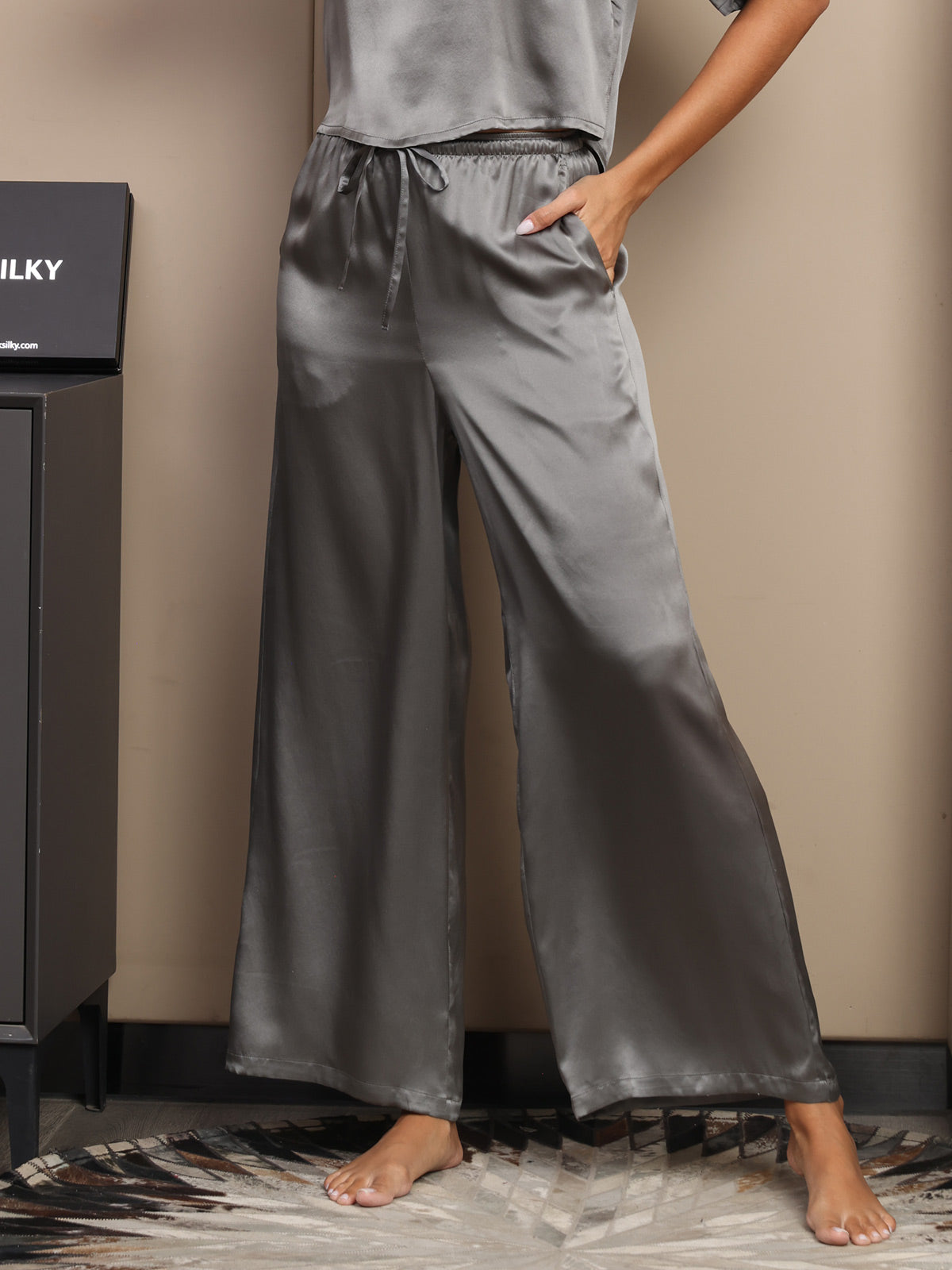 [Dark Gray] SilkSilky  Pure Silk Womens Pants 001